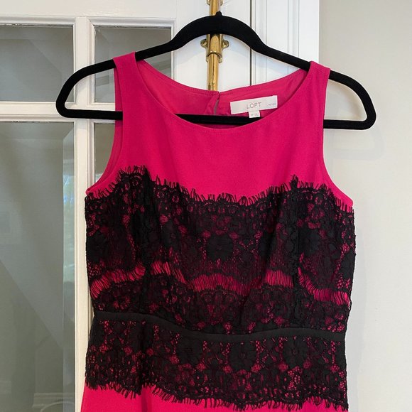 Ann Taylor LOFT Petites Hot Pink/Black Lace Dress - Picture 5 of 6